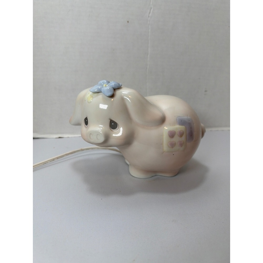 VTG Precious Moments Piggy Night Light Cream Ceramic Heart Patch 1993 Nursery